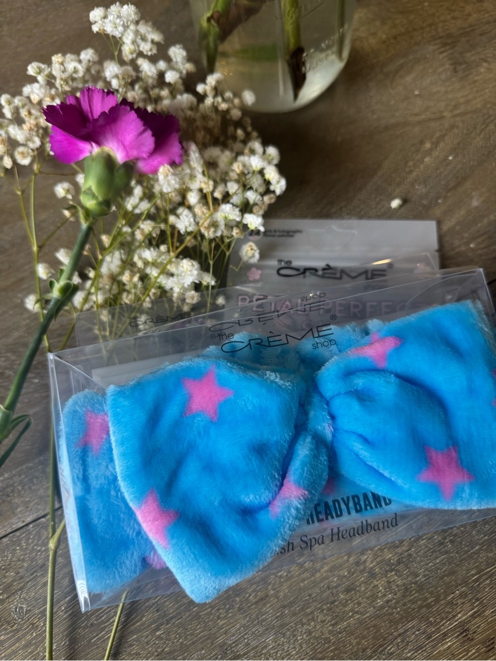 The Crème Shop Blue Star Polka Dot Plush Spa Headband Acne Patches
